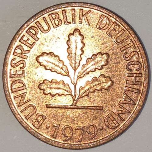 1979 F - 1 PFENNIG - ONE PFENNIG - GERMANY - FEDERAL REPUBLIC - (Copper Plated Steel)